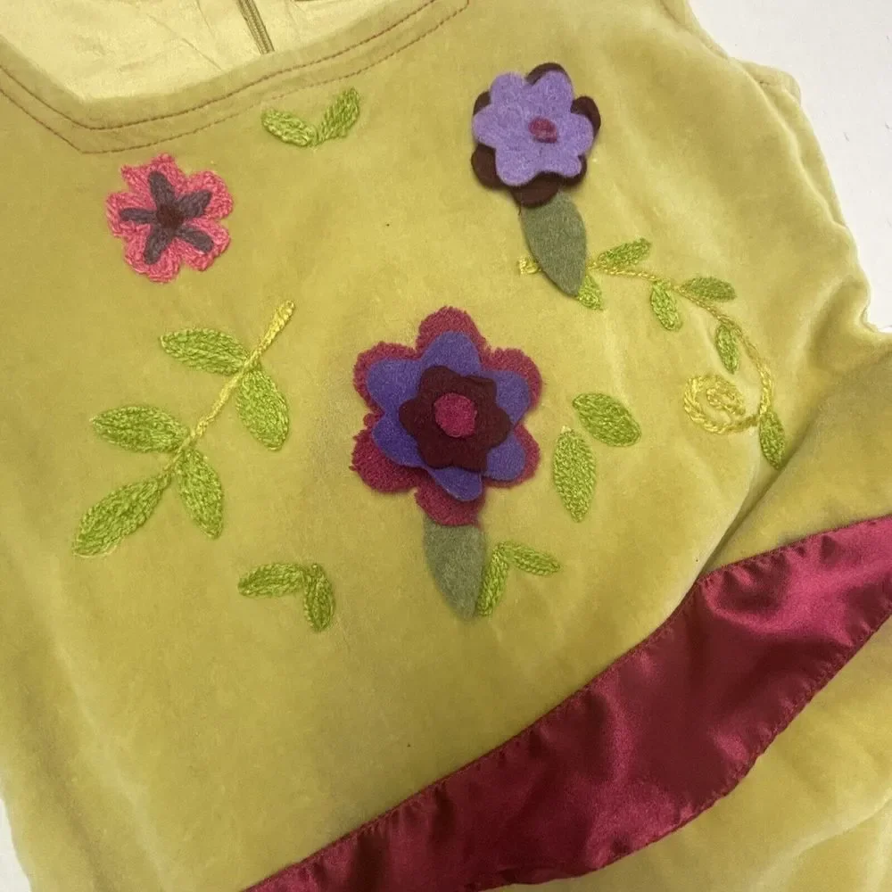 BOUTIQUE MELI MELI Girls‎ 10 Citrine Floral DRESS Velvet 3D Layered Hem Cottage